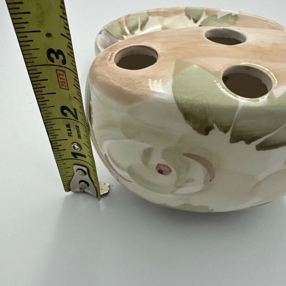 Vintage 90s Floral‎ Ceramic Toothbrush Holder Soap Dish Set Botanical Peach Sage